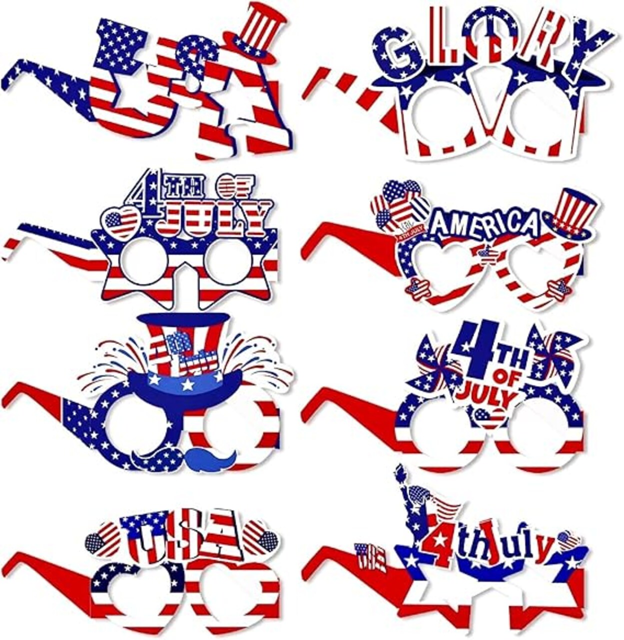 8-Pack 4th of July American Flag Paper Sunglasses, USA Patriotic Party Glasses and Photobooth Props for Independence Day, Memorial Day, Labor Day, and Party Favors